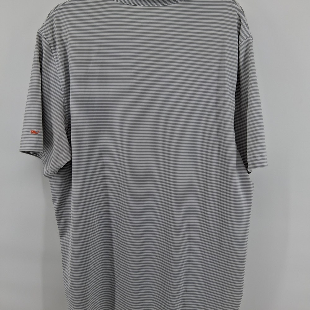 Vineyard Vines Gray & White Striped Polo with Orange Helmet Patch - Picture 4 of 5